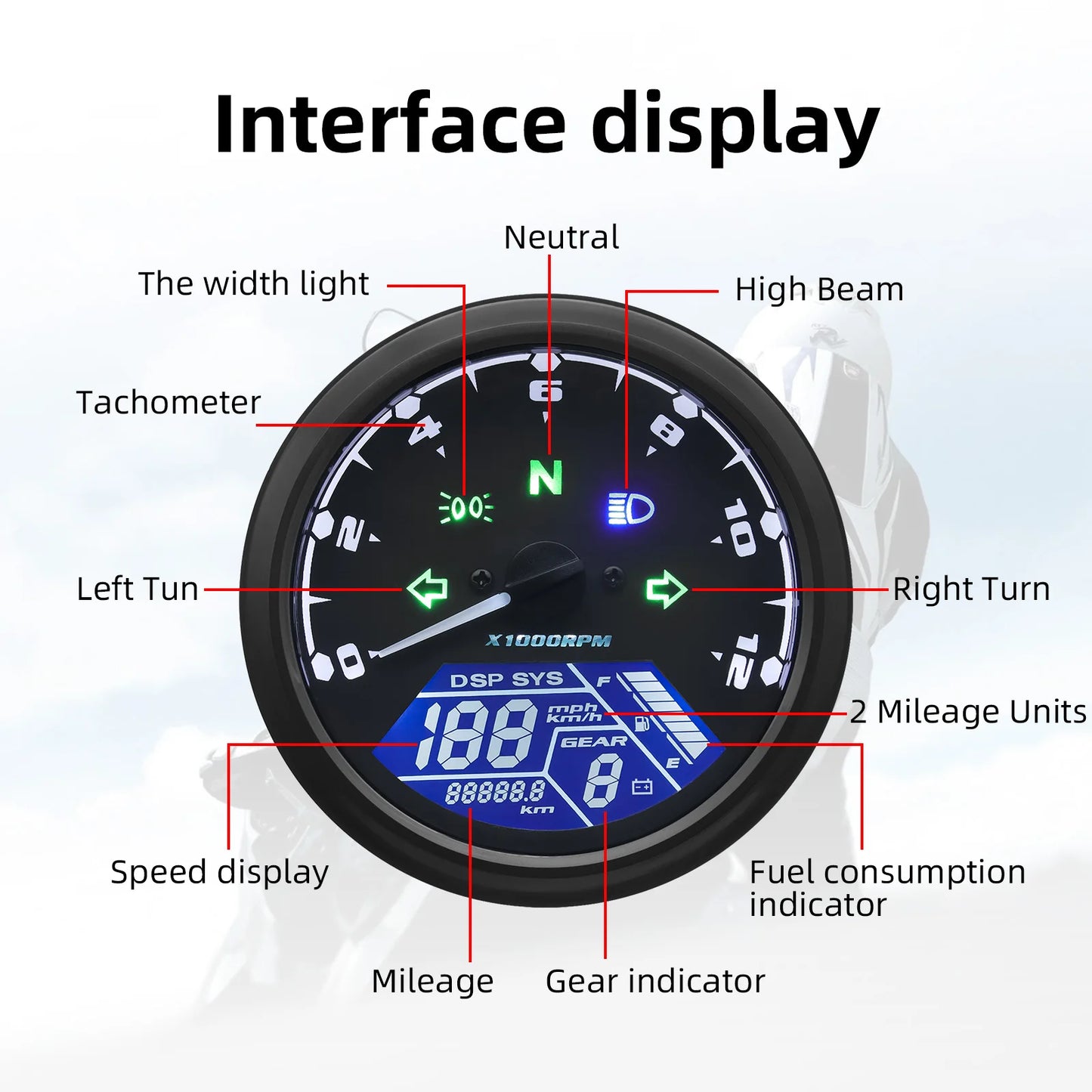 Universal Digital Motorcycle Panel moto dashboard 12000RPM kmh/mph LCD Digital Panel Speedometer Tachometer motorcycle supplies